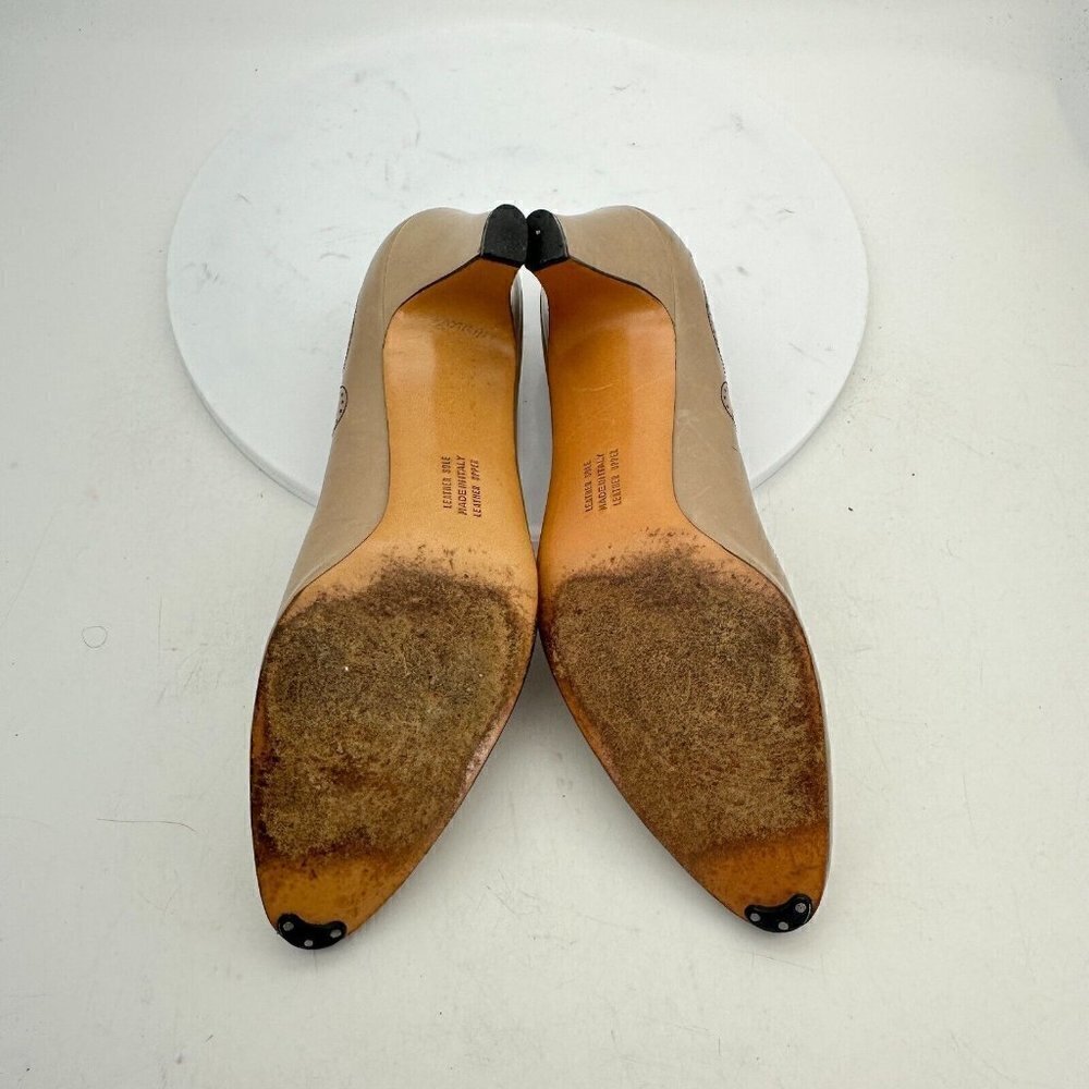 Salvatore Ferragamo Women Size 8.5 AAAA Creme Taupe Leather Heels Pump Shoes - Picture 11 of 15